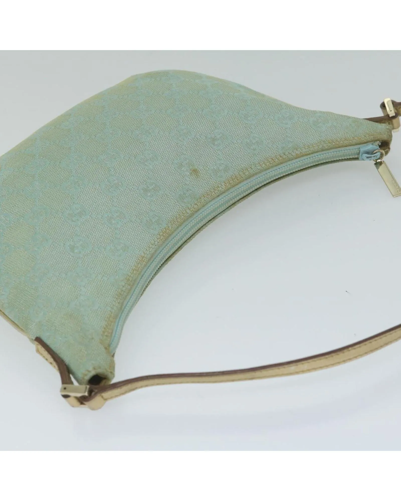 Canvas Shoulder Bag with GG Pattern and Light Blue Hue