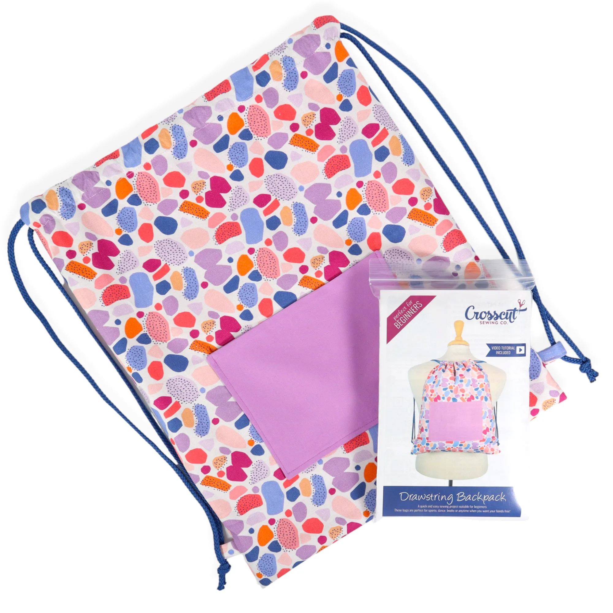 Drawstring Backpack Sewing Kit  - Abstract Geo Purple