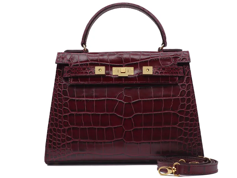Maya Large Orinoco 'Croc' Print Calf Leather Handbag - Wine
