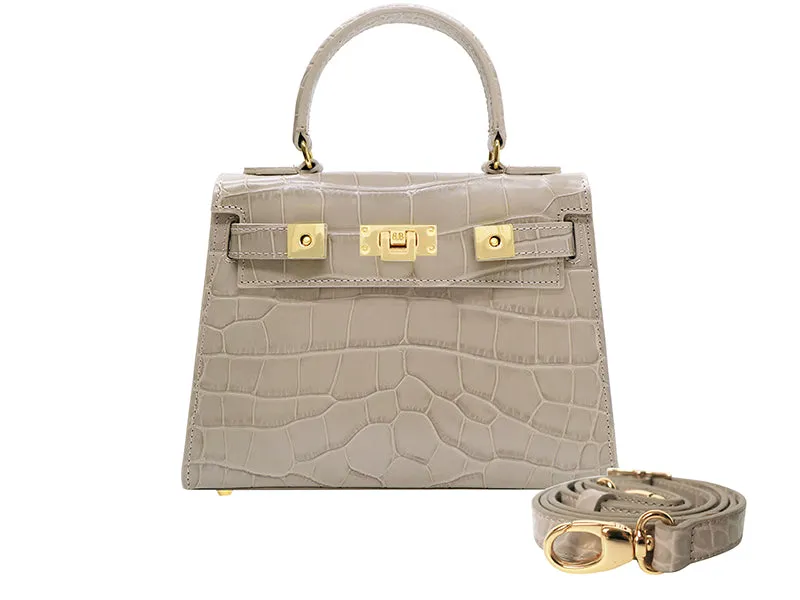 Maya Midi Orinoco 'Croc' Print Calf Leather Handbag - Stone